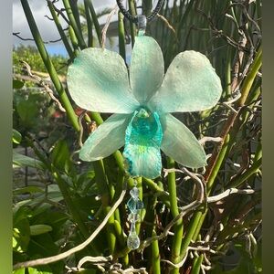 Turquoise Orchid Pendant with Crystal Accents